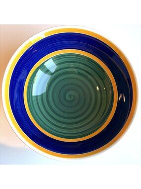 La Primula S.R.L Serving Bowl Pasta Salad Colorful Stripe Ribbed Made Italy VTG